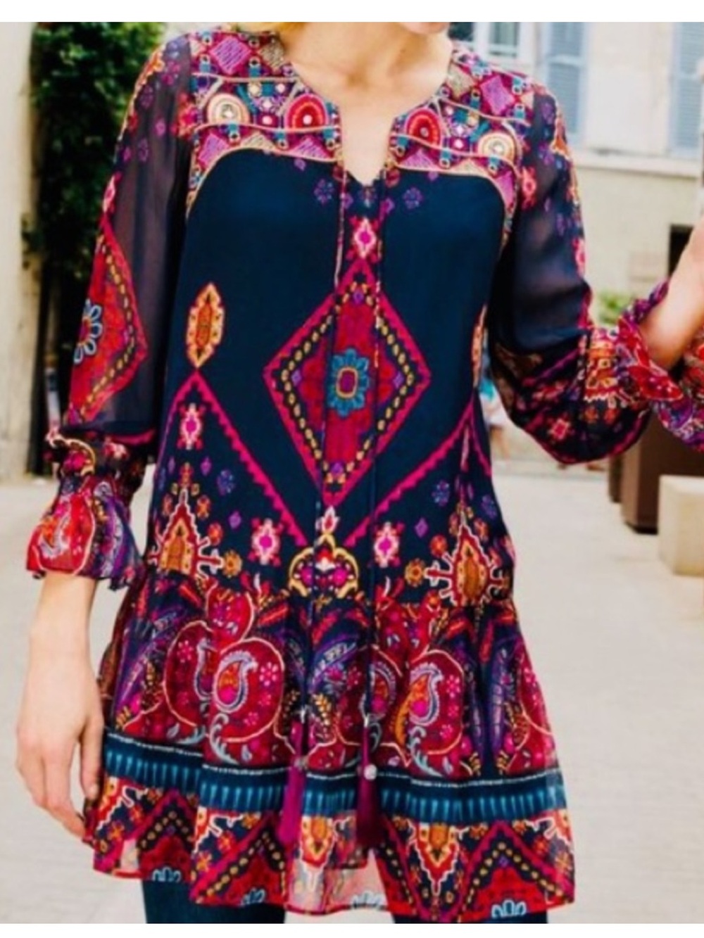Soft Surroundings Navy Iskra Embroidered Tunic 1X